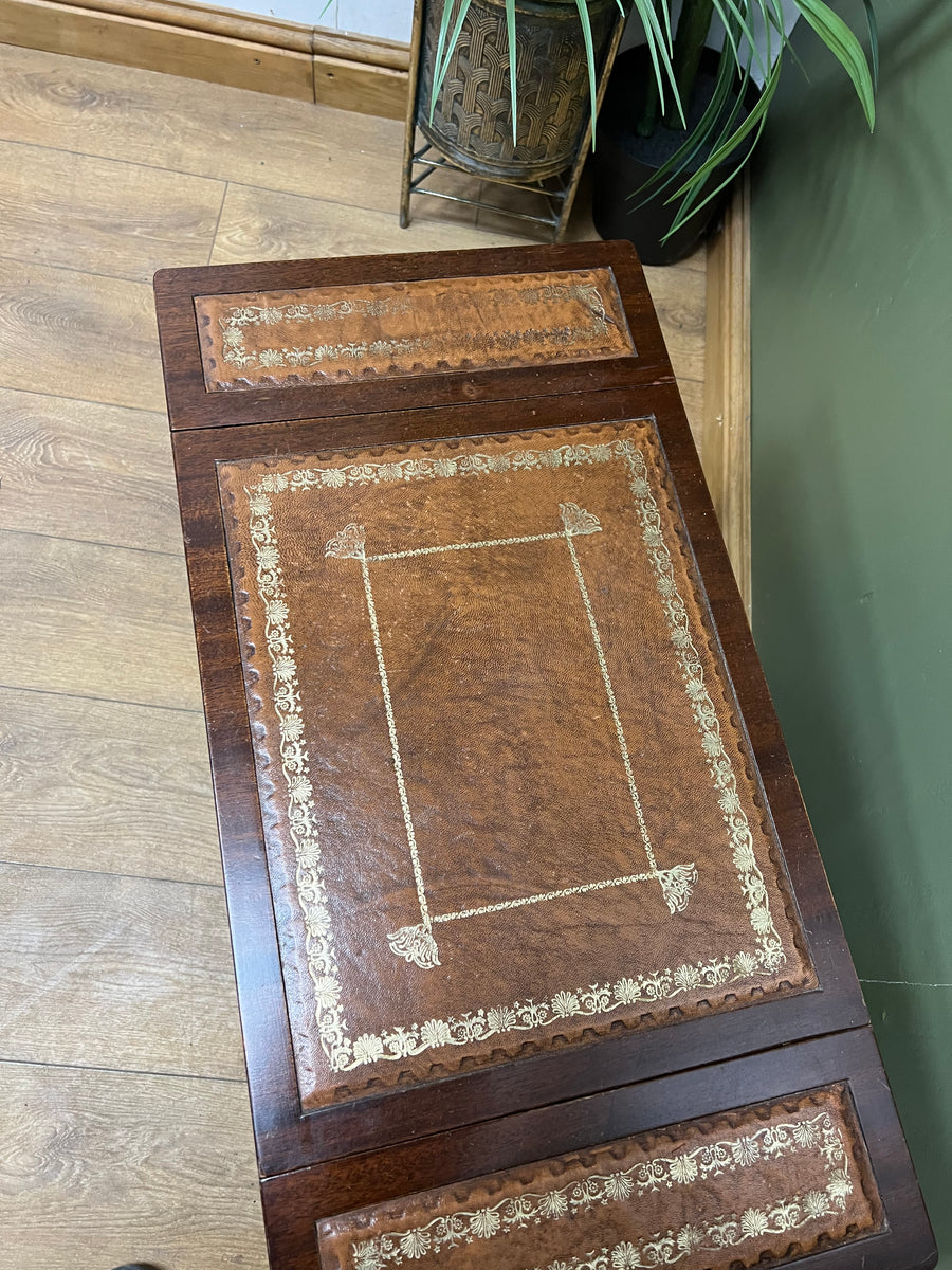 Vintage Mahogany Drop Leaf End Table Leather Top (SKU98)