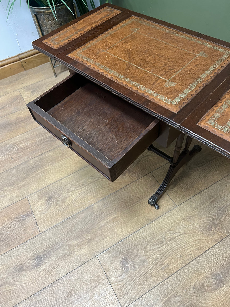 Vintage Mahogany Drop Leaf End Table Leather Top (SKU98)