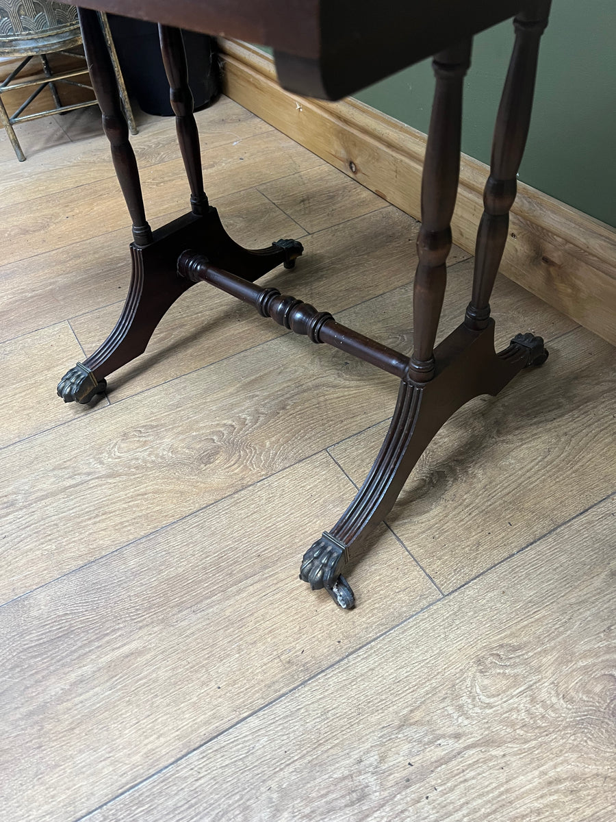 Vintage Mahogany Drop Leaf End Table Leather Top (SKU98)