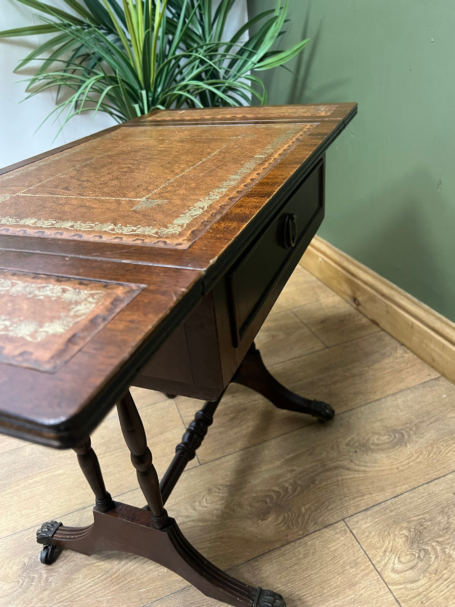 Vintage Mahogany Drop Leaf End Table Leather Top (SKU98)