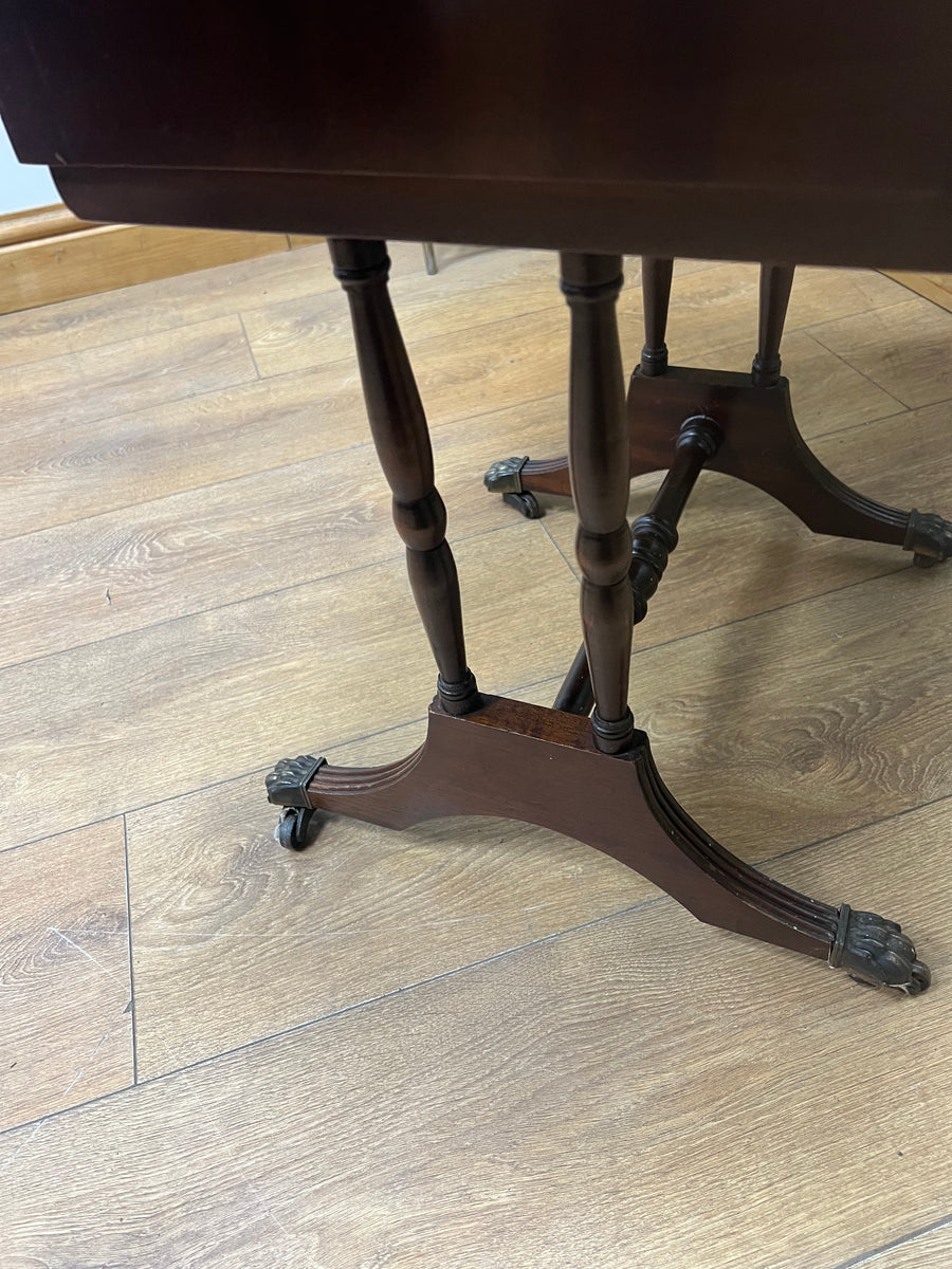 Vintage Mahogany Drop Leaf End Table Leather Top (SKU98)