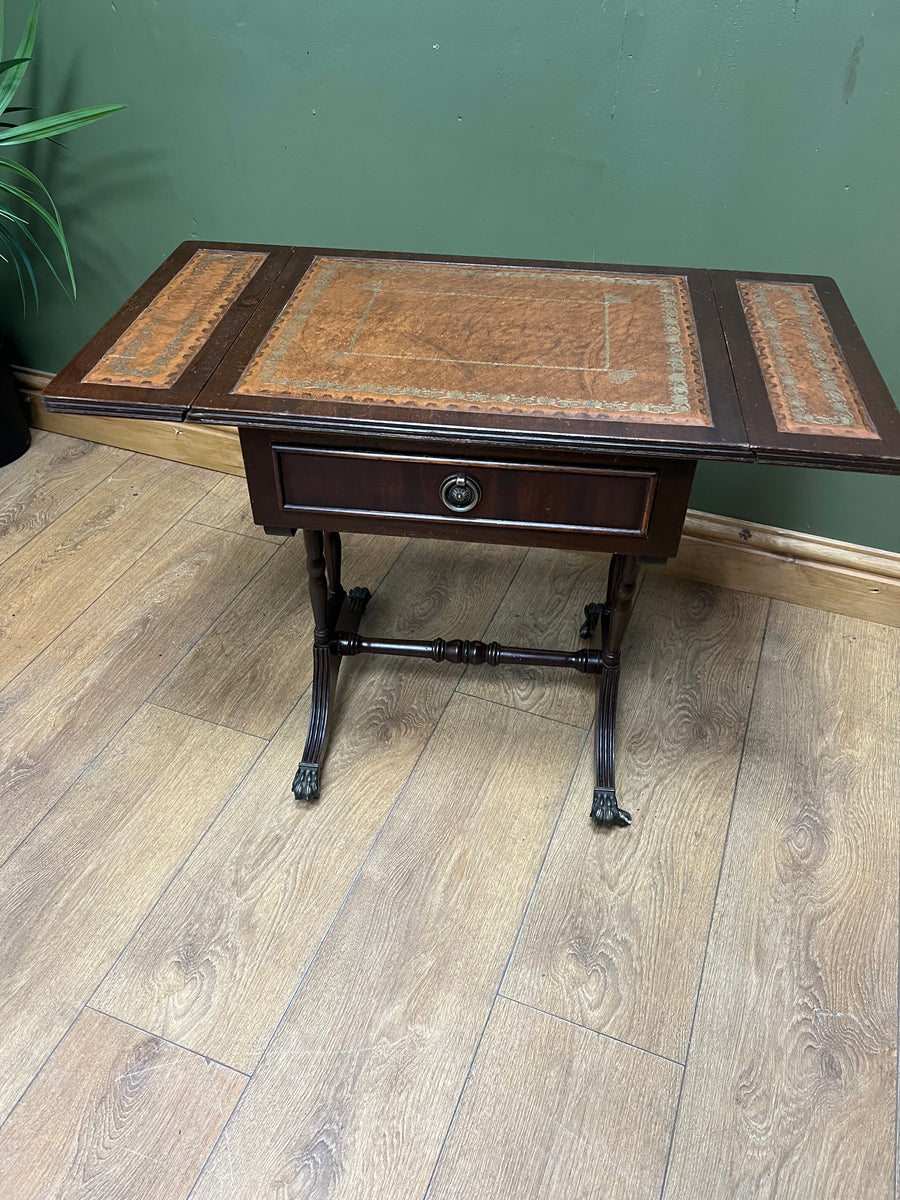 Vintage Mahogany Drop Leaf End Table Leather Top (SKU98)