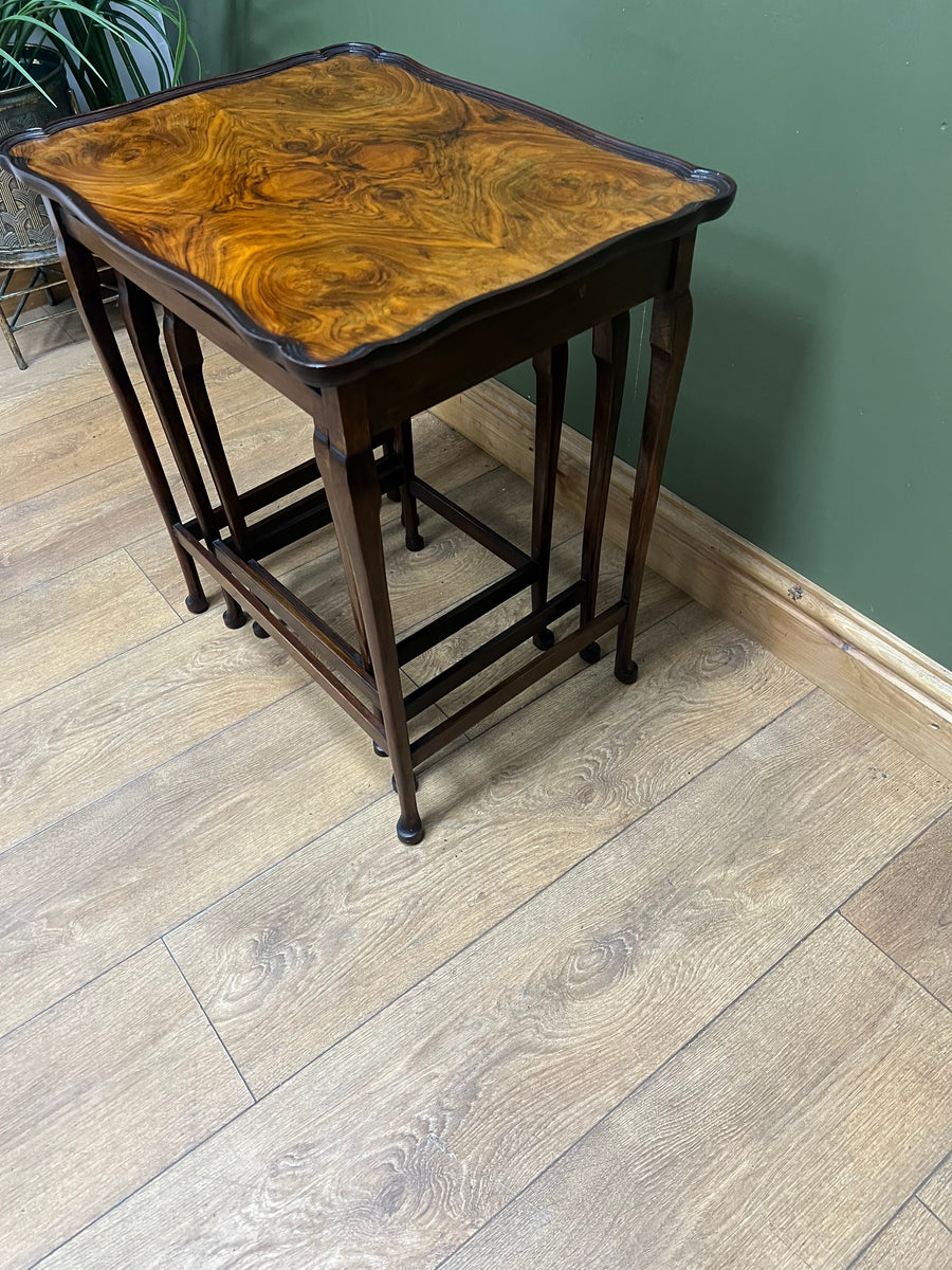 Antique Walnut Scalloped Edge Nest of 3 Tables (SKU68)