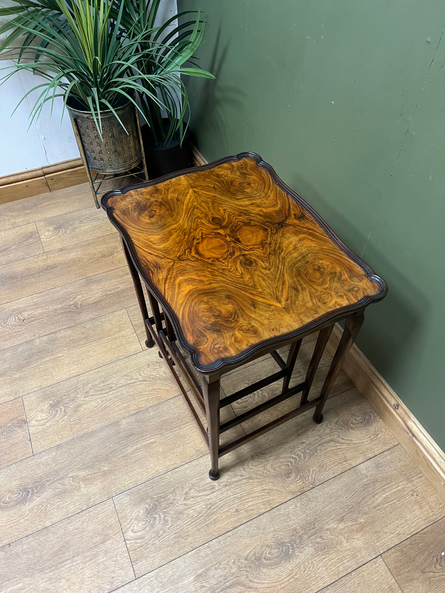 Antique Walnut Scalloped Edge Nest of 3 Tables (SKU68)