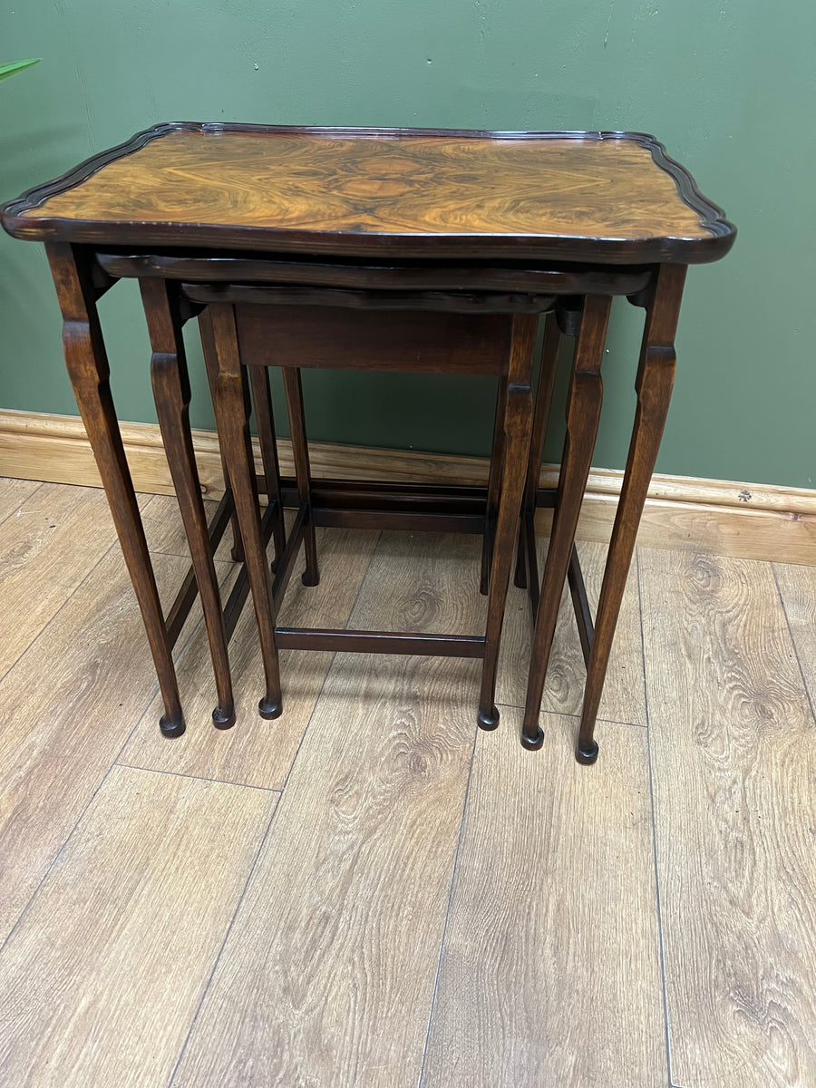 Antique Walnut Scalloped Edge Nest of 3 Tables (SKU68)