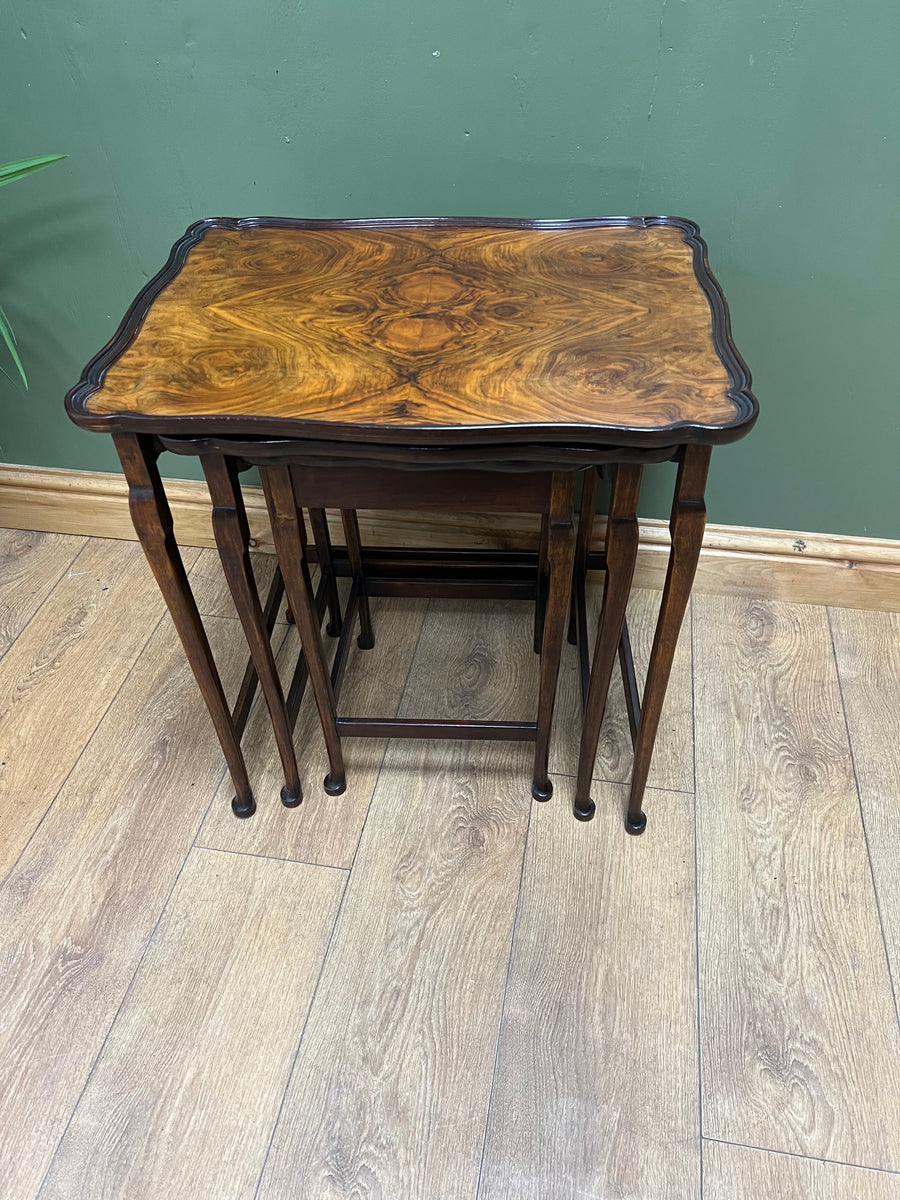 Antique Walnut Scalloped Edge Nest of 3 Tables (SKU68)