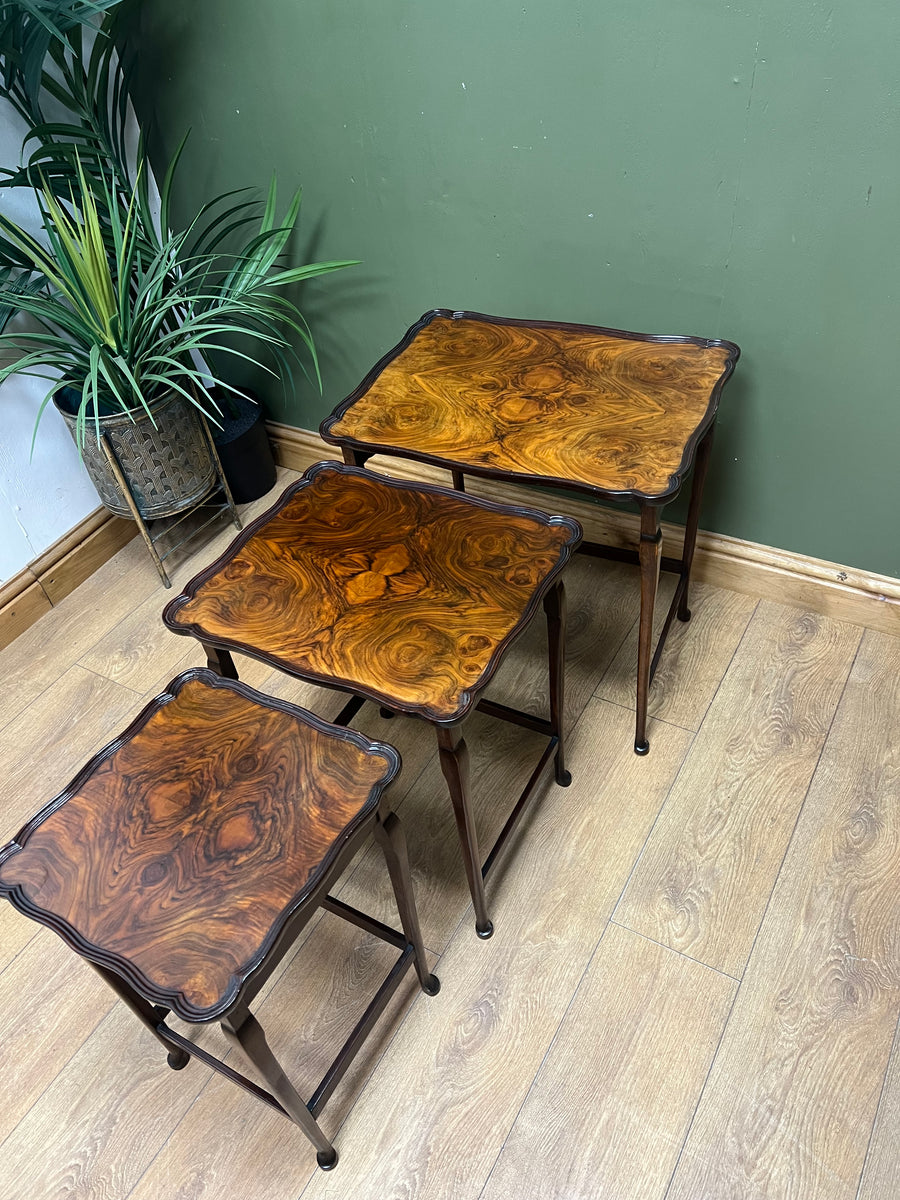 Antique Walnut Scalloped Edge Nest of 3 Tables (SKU68)