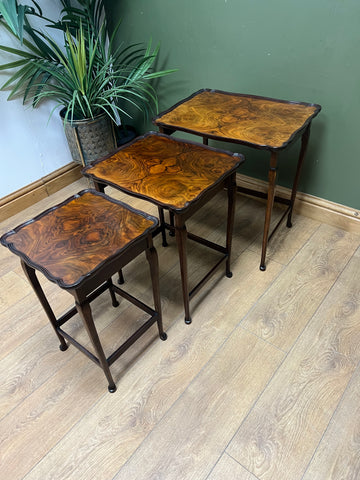 Antique Walnut Scalloped Edge Nest of 3 Tables (SKU68)