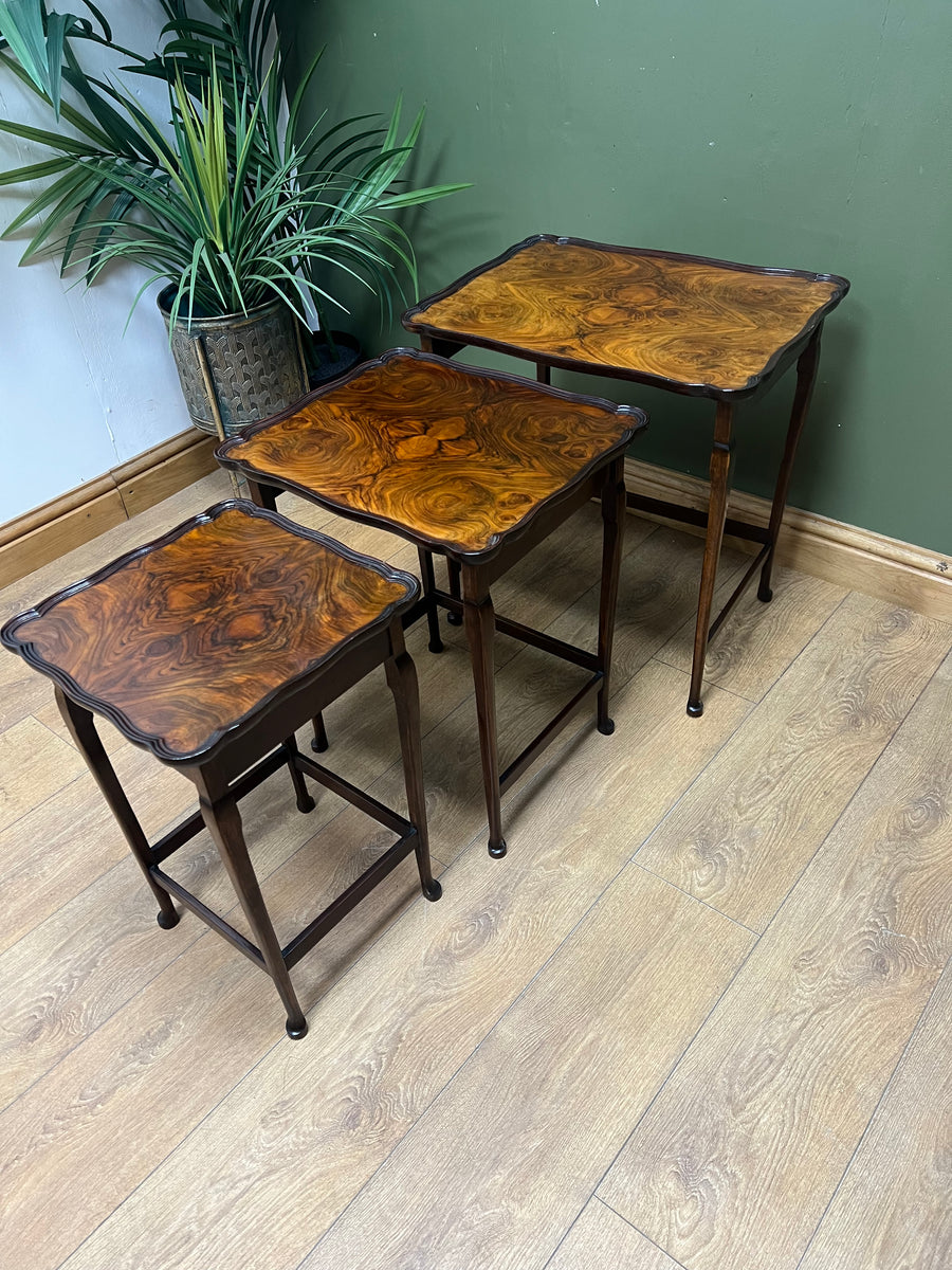 Antique Walnut Scalloped Edge Nest of 3 Tables (SKU68)