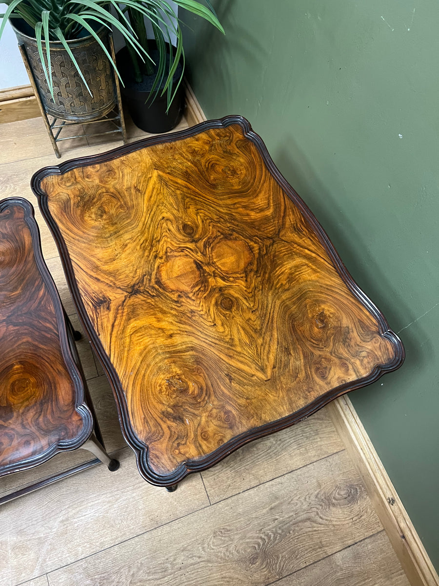 Antique Walnut Scalloped Edge Nest of 3 Tables (SKU68)