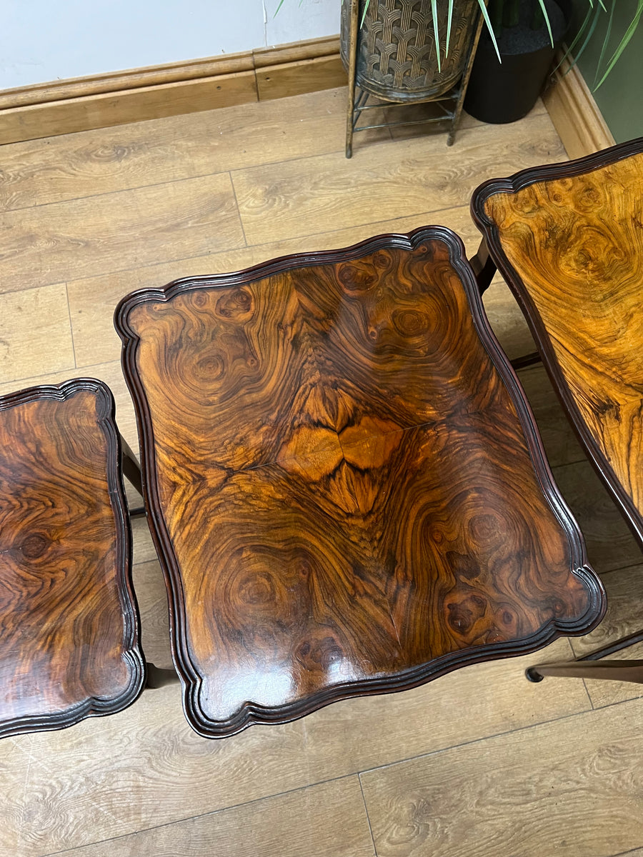 Antique Walnut Scalloped Edge Nest of 3 Tables (SKU68)