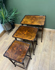 Antique Walnut Scalloped Edge Nest of 3 Tables (SKU68)
