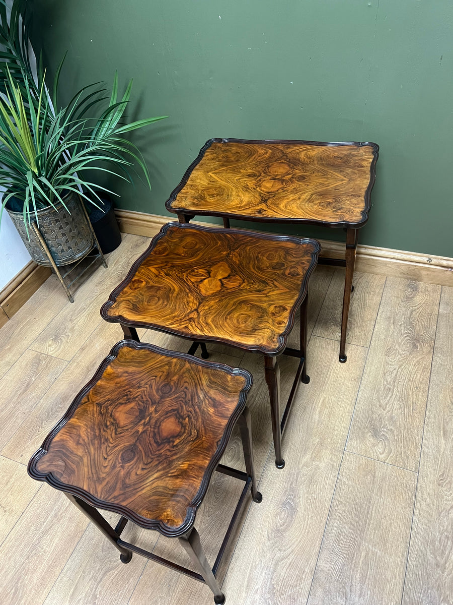 Antique Walnut Scalloped Edge Nest of 3 Tables (SKU68)