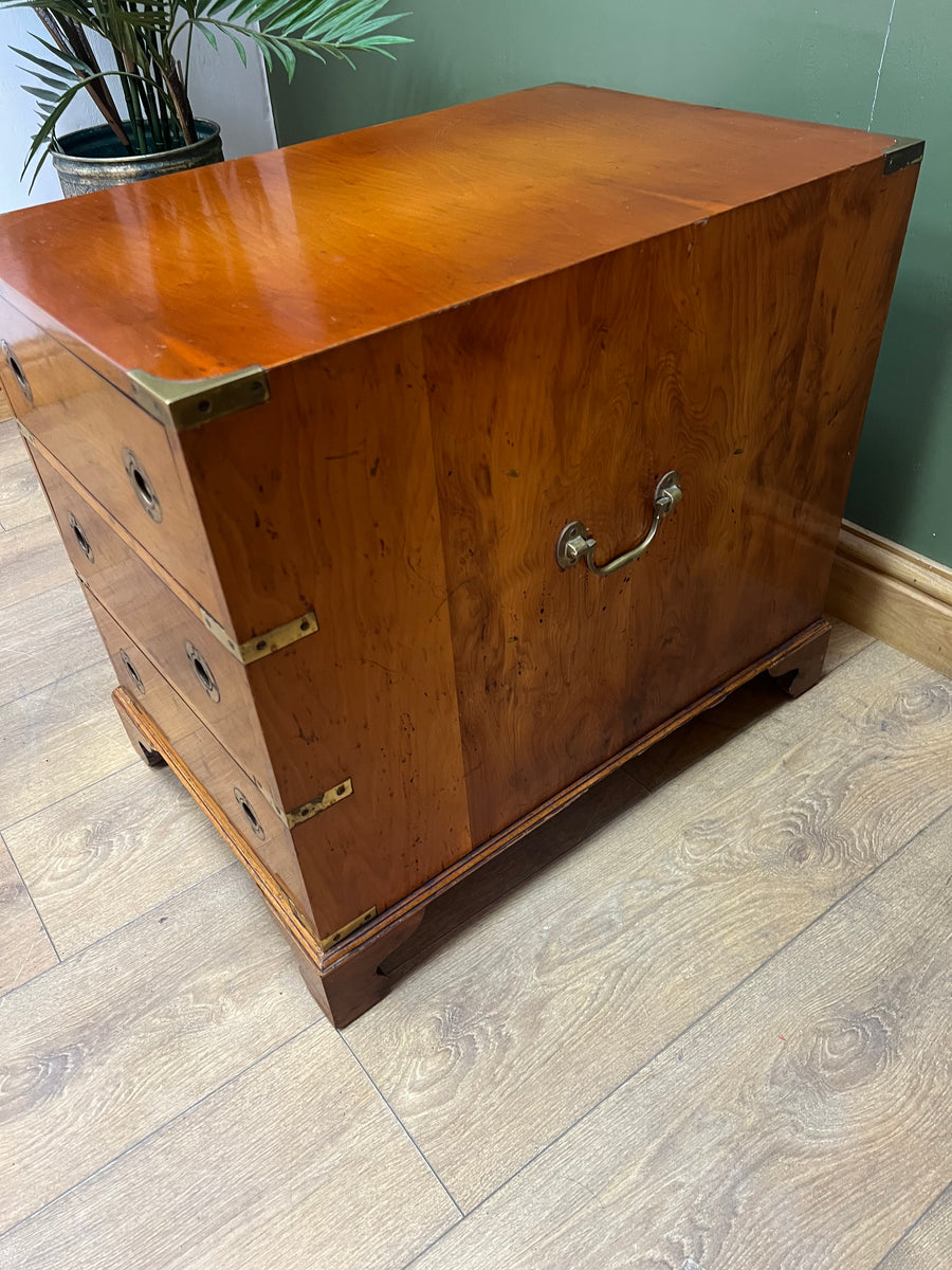 Campaign Style Yew Wood 3 Drawer Side/Lamp Table (SKU78)