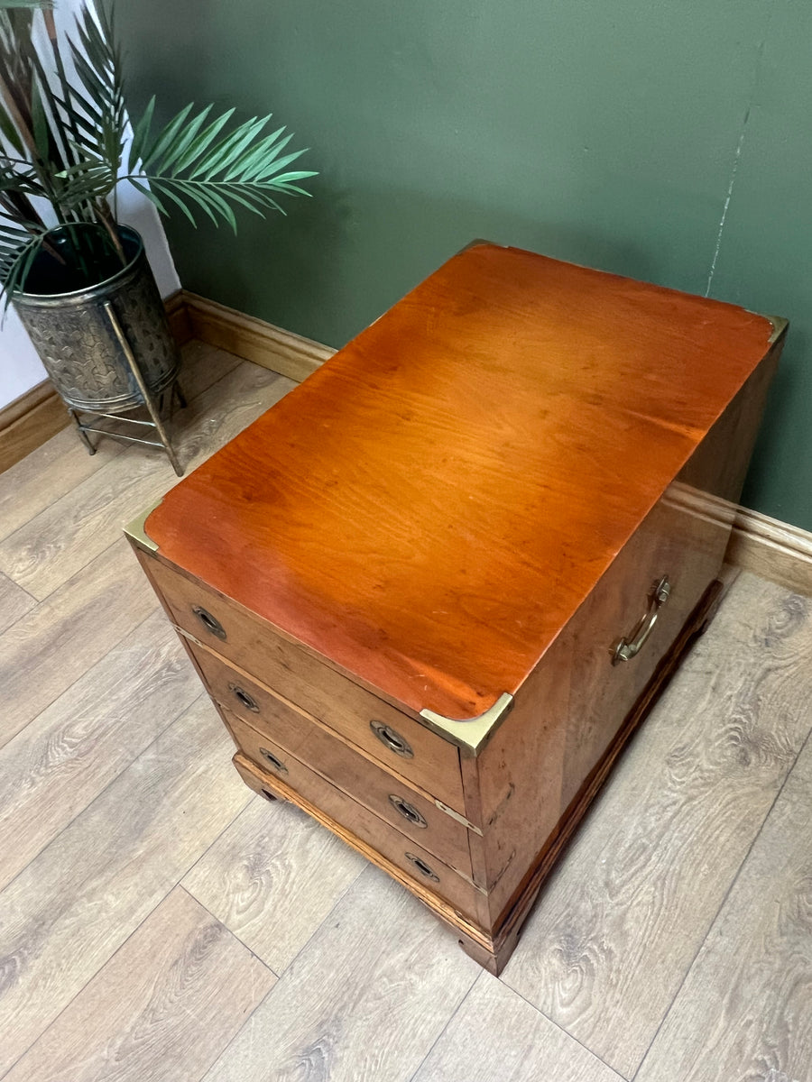 Campaign Style Yew Wood 3 Drawer Side/Lamp Table (SKU78)