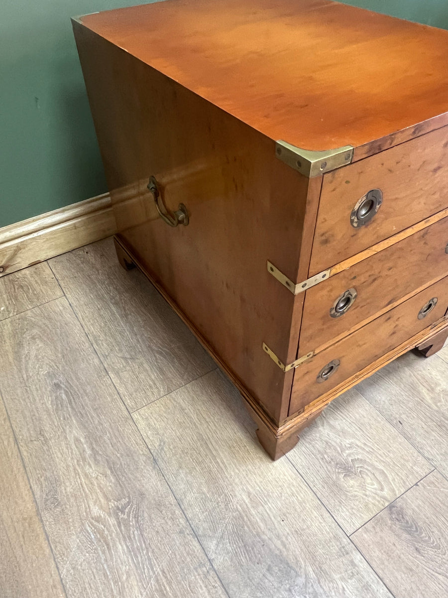 Campaign Style Yew Wood 3 Drawer Side/Lamp Table (SKU78)