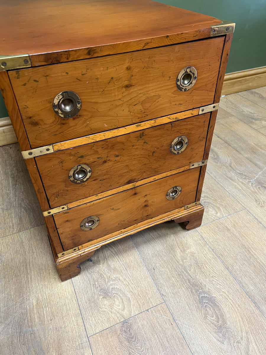 Campaign Style Yew Wood 3 Drawer Side/Lamp Table (SKU78)