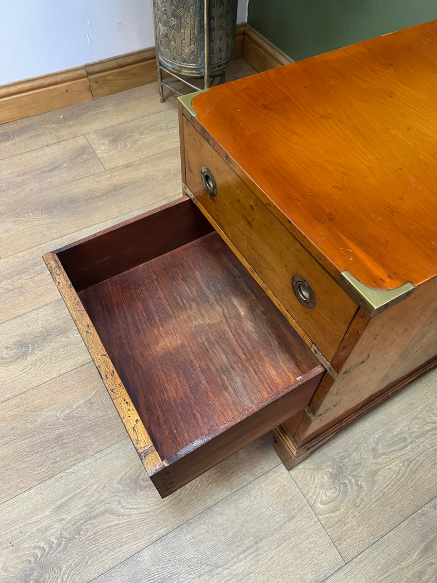Campaign Style Yew Wood 3 Drawer Side/Lamp Table (SKU78)