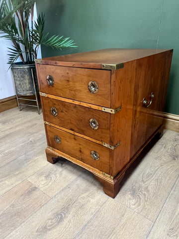 Campaign Style Yew Wood 3 Drawer Side/Lamp Table (SKU78)