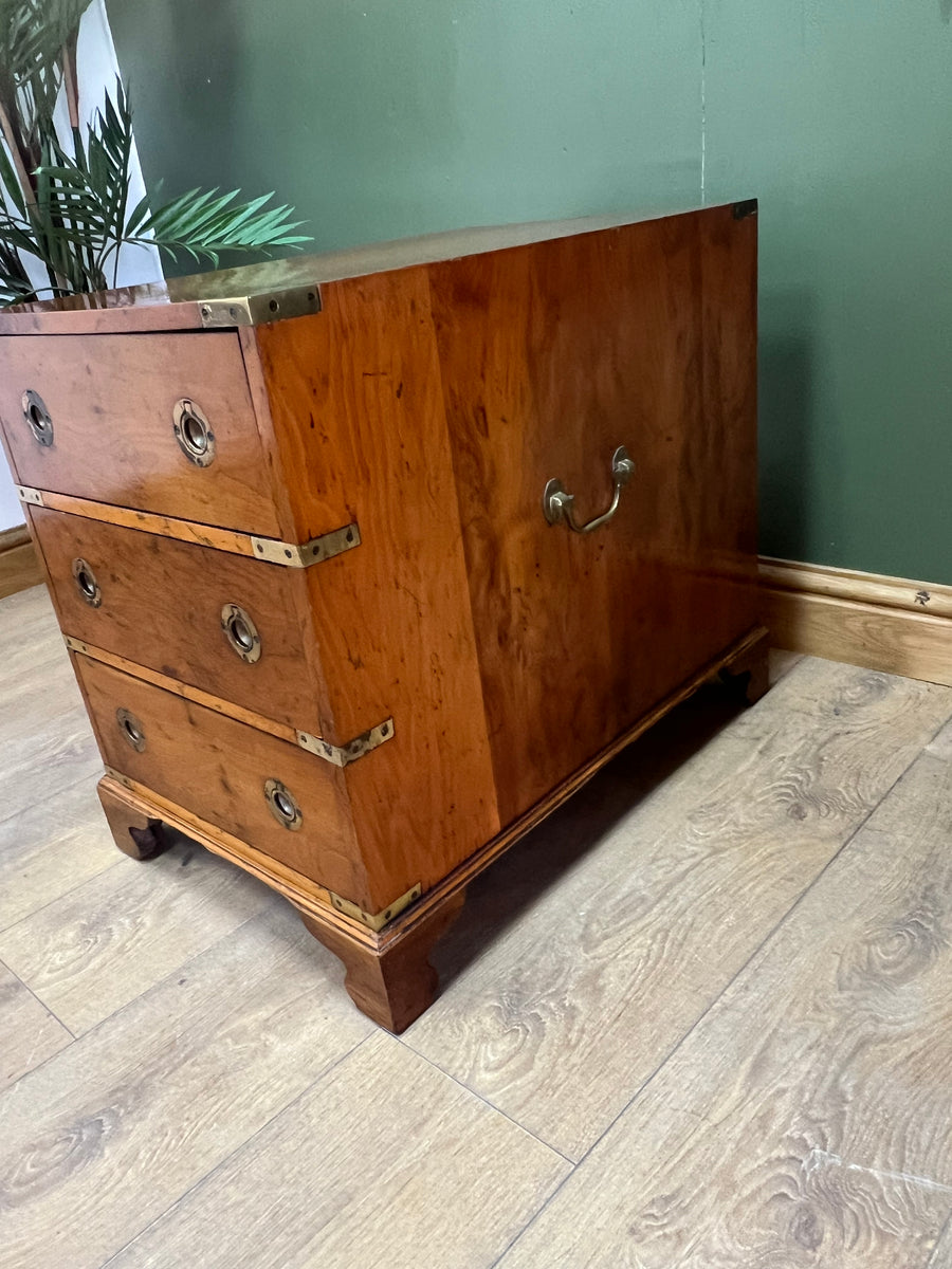 Campaign Style Yew Wood 3 Drawer Side/Lamp Table (SKU78)