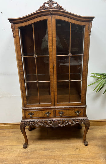 Antique Burr Walnut Epstein Carved Display Cabinet (SKU87)