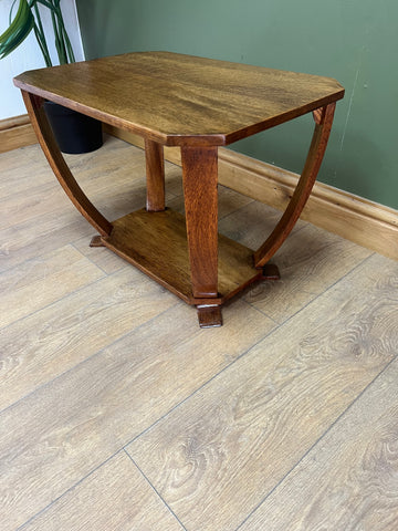 Art Deco Oak 2 Tier Side Table With Bow Stretcher Legs (SKU91)