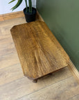 Art Deco Oak 2 Tier Side Table With Bow Stretcher Legs (SKU91)