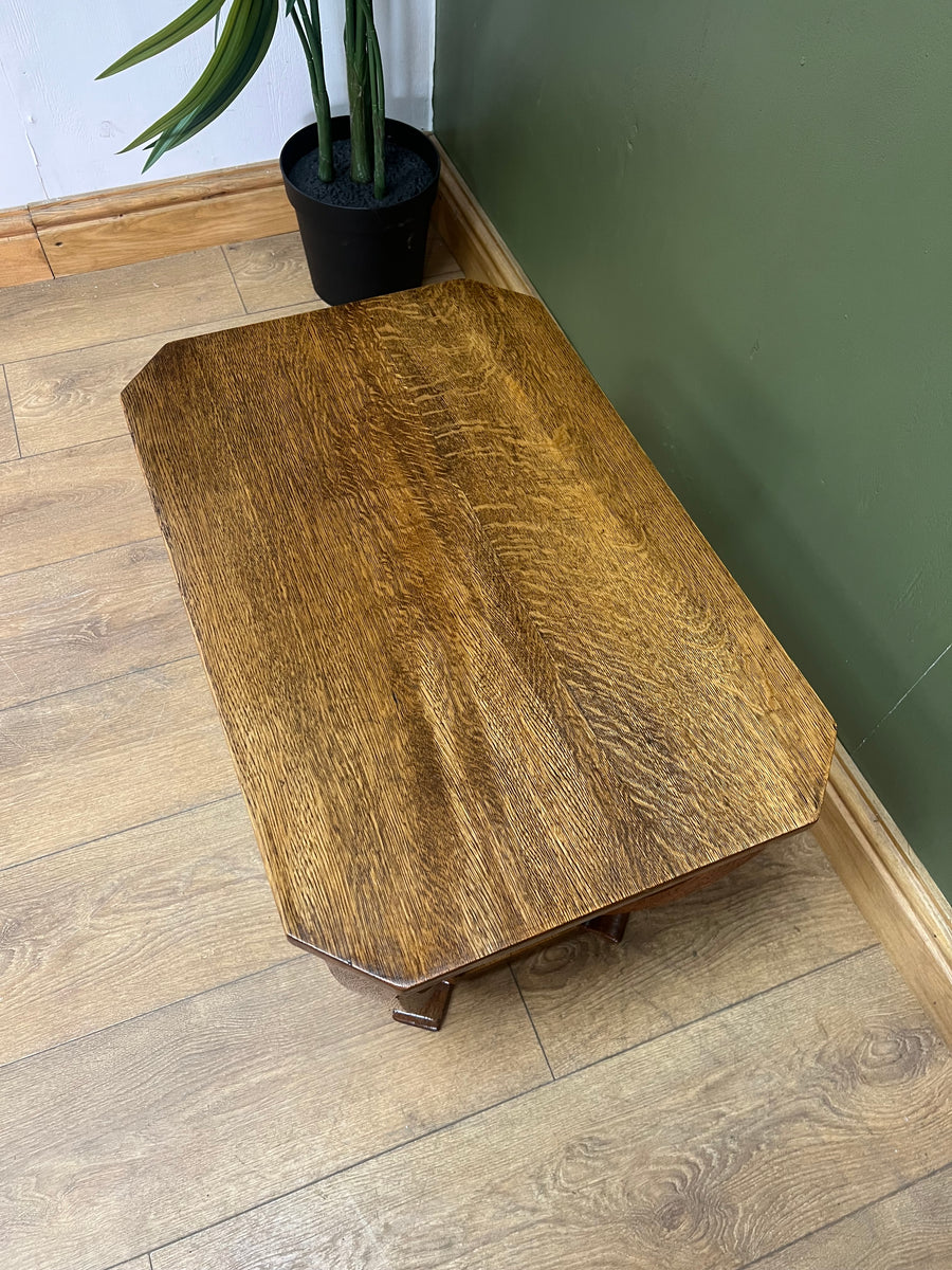 Art Deco Oak 2 Tier Side Table With Bow Stretcher Legs (SKU91)
