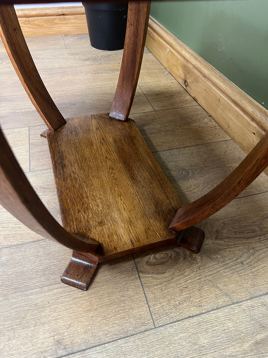 Art Deco Oak 2 Tier Side Table With Bow Stretcher Legs (SKU91)