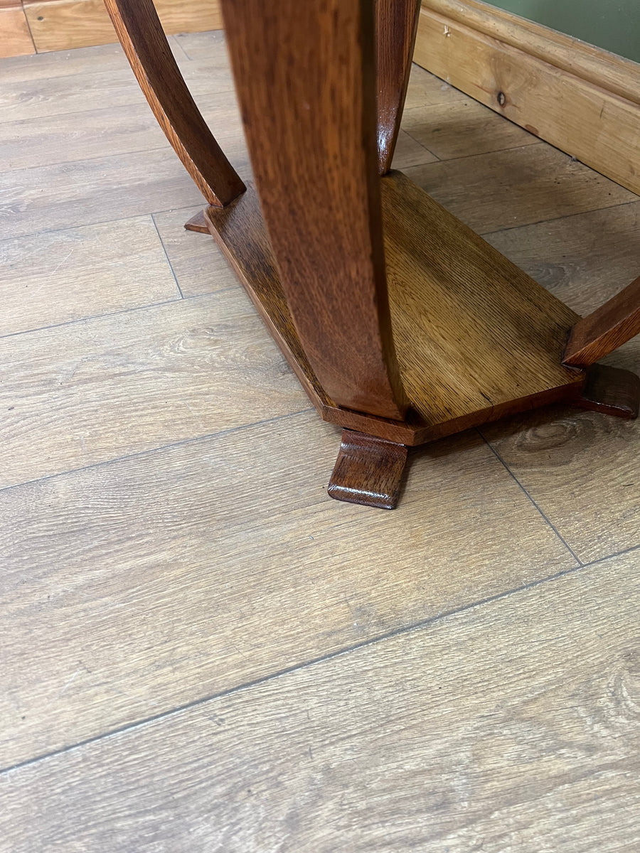 Art Deco Oak 2 Tier Side Table With Bow Stretcher Legs (SKU91)