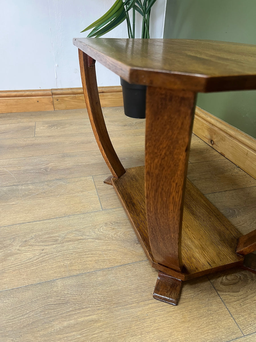 Art Deco Oak 2 Tier Side Table With Bow Stretcher Legs (SKU91)