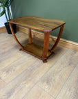 Art Deco Oak 2 Tier Side Table With Bow Stretcher Legs (SKU91)