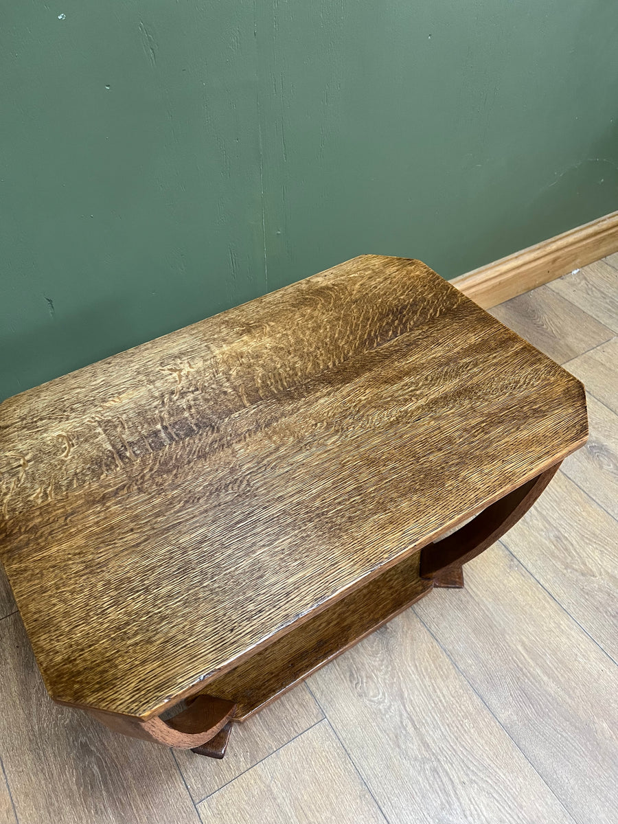 Art Deco Oak 2 Tier Side Table With Bow Stretcher Legs (SKU91)