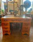 Yew Wood Leather Top Twin Pedestal Desk With Key (SKU126)