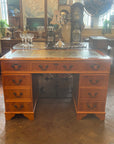Yew Wood Leather Top Twin Pedestal Desk With Key (SKU126)