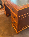 Yew Wood Leather Top Twin Pedestal Desk With Key (SKU126)