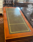 Yew Wood Leather Top Twin Pedestal Desk With Key (SKU126)