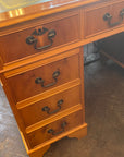 Yew Wood Leather Top Twin Pedestal Desk With Key (SKU126)