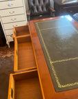 Yew Wood Leather Top Twin Pedestal Desk With Key (SKU126)