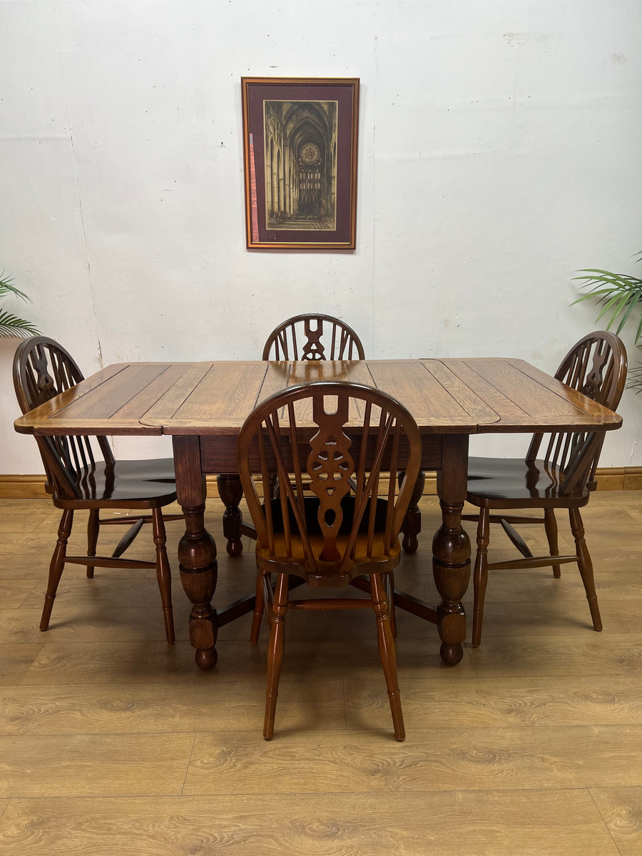 Vintage Oak Draw Leaf Extending Dining Table (SKU31)