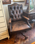 Chesterfield Desk Armchair Brown Leather Adjustable Height (SKU127)
