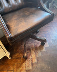 Chesterfield Desk Armchair Brown Leather Adjustable Height (SKU127)