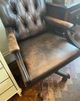 Chesterfield Desk Armchair Brown Leather Adjustable Height (SKU127)