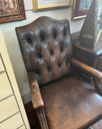 Chesterfield Desk Armchair Brown Leather Adjustable Height (SKU127)
