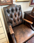 Chesterfield Desk Armchair Brown Leather Adjustable Height (SKU127)