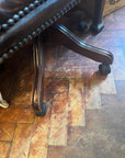 Chesterfield Desk Armchair Brown Leather Adjustable Height (SKU127)