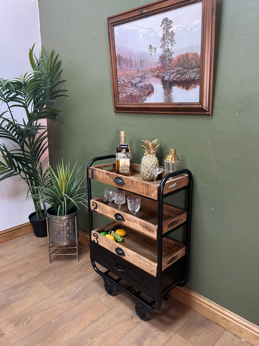 Industrial Style 3 Tier Drinks Trolley On Wheels (SKU76)