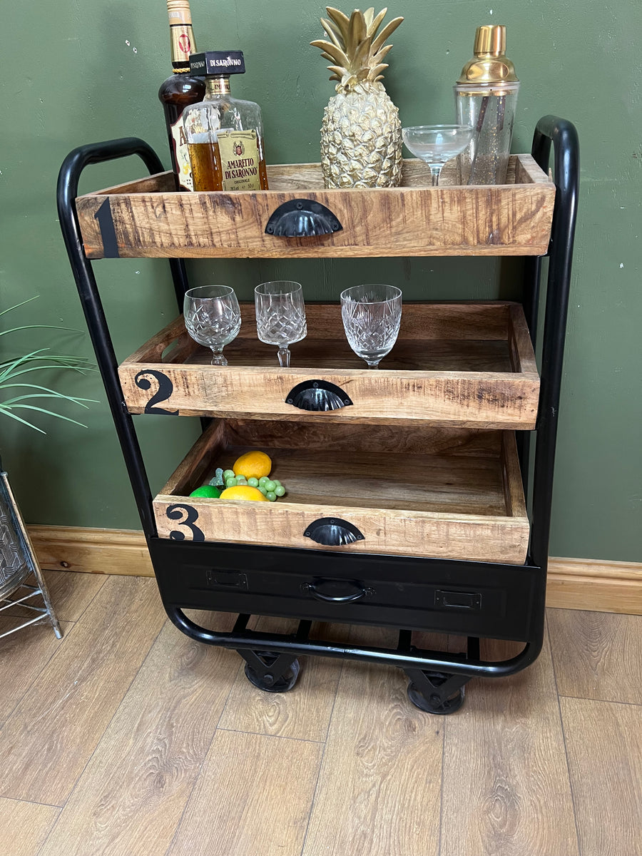 Industrial Style 3 Tier Drinks Trolley On Wheels (SKU76)