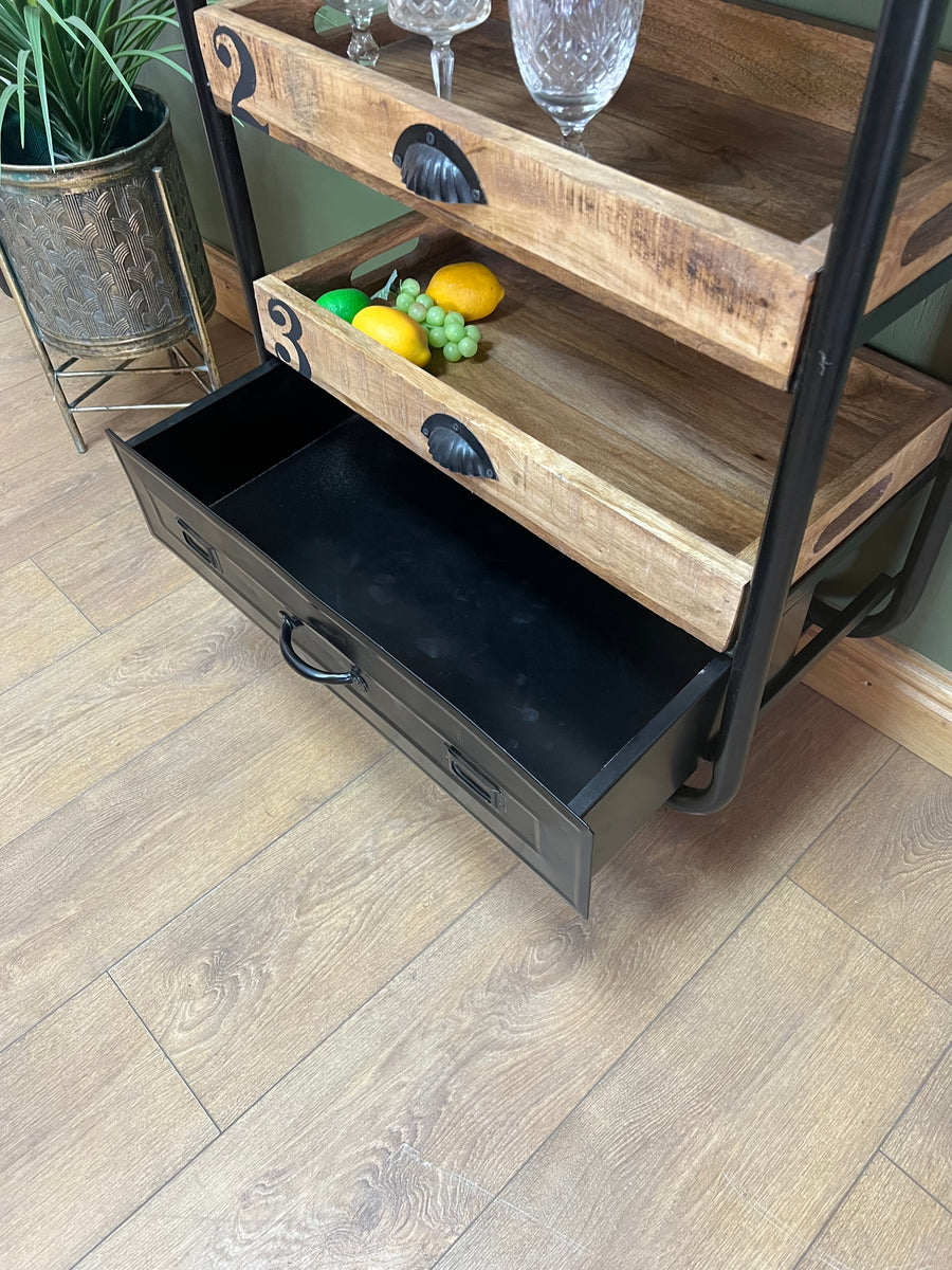 Industrial Style 3 Tier Drinks Trolley On Wheels (SKU76)