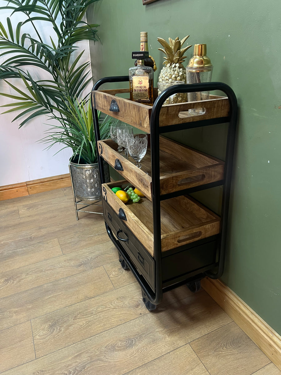 Industrial Style 3 Tier Drinks Trolley On Wheels (SKU76)